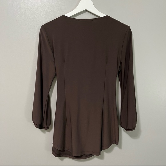 Joseph Ribkoff Wrap Top Style 213349 V Neck Mocha 3/4 Sleeve - Picture 8 of 9